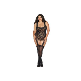 Bodystocking grande taille dentelle effet guêpières large décolleté et bas sexy 